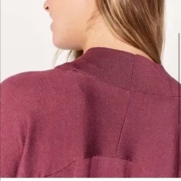 LULULEMON BLISSFUL ZEN MERINO WOOL SIDE SLIT SWEATER CARDIGAN MERLOT/ROSE Size 6 - Picture 4 of 9